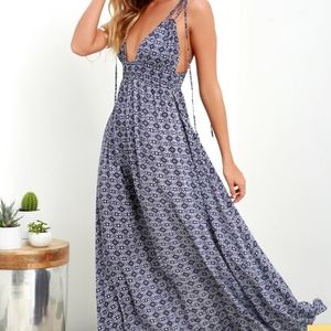 Lulus Field Day Navy Blue Print Tie-Strap Maxi Dress